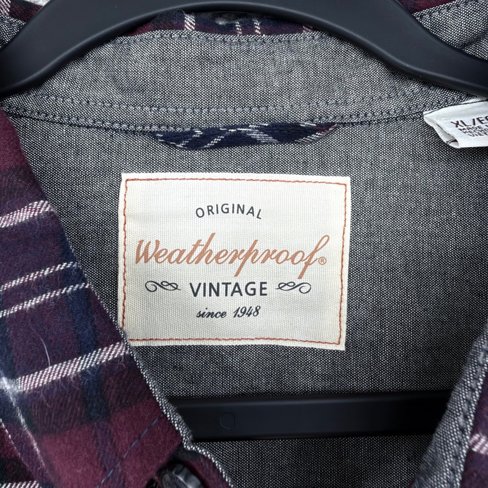 Weatherproof Vintage Flannel Shirt XL Burgundy Plaid Casual Button Up Shirt - Picture 2 of 11